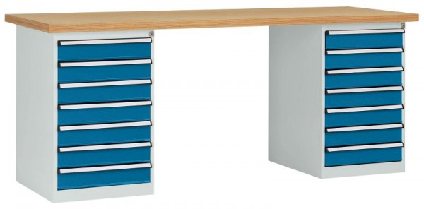 Manuflex Werkbanksystem COMBI, 2 Gehäuse Modell 3 mit Multiplexplatte, BxTxH = 2000 x 700 x 840 mm, Brillantblau, WC5126.5007