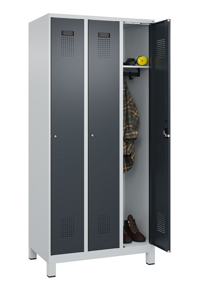C+P Spind Evolo PLUS, mit Füßen, 3 Abteile, 1950x900x500mm, 7035/7016, Verschluss Zylinderschloss, Ablageböden 3, 049010-30 S10039