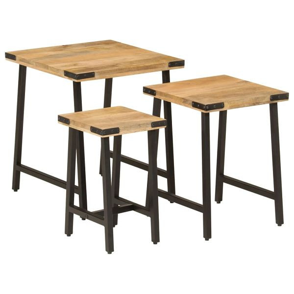 vidaXL Satztische 3 Stück Massivholz Mango und Eisen, 372735