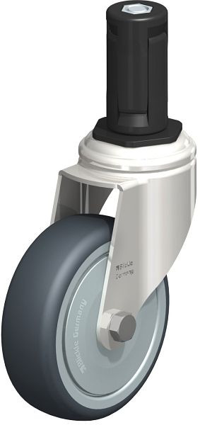Blickle LKRXA-TPA 101KD-11-FK-EXR14 Edelstahl-Apparate-Lenkrolle mit Expander, Thermoplastisches Gummi-Elastomer, Grau, 853176