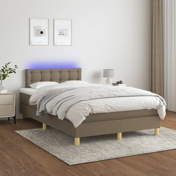 vidaXL Boxspringbett mit Matratze & LED Taupe 120x200 cm Stoff, 3134025