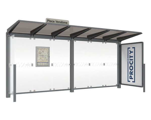 Procity Wartehalle Venedig - Mit Schaukasten 2000 Und Seitenverkleidung - Led, Farbe RAL 3004, Maße: Breite 5000 x Höhe 2422 x Tiefe 1520 mm, 529662L.3004