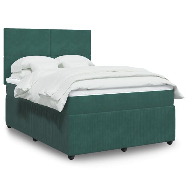 vidaXL Boxspringbett mit Matratze Dunkelgrün 140x190 cm Samt, 3292331