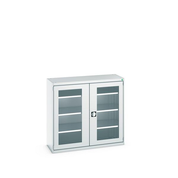 bott cubio Sichtfensterschrank bestückt, mit 3 Fachböden, BxTxH: 1300x525x1200mm, Lichtgrau, 40014056.16V