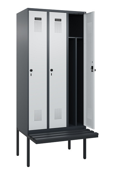 C+P Spind Evolo PLUS, 3 Abteile, 2120x900x815mm, 7016/7035, Haken 4, Drehriegel, Material Sitzfläche Kunststoff, 0490407-30F S10071