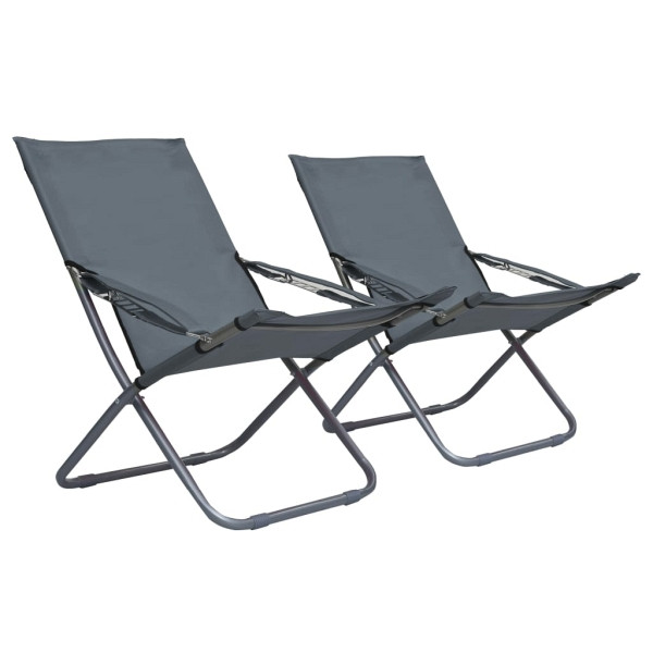 vidaXL Klappbare Strandstühle 2 Stück Stoff Grau, zusammenklappbar, 47905