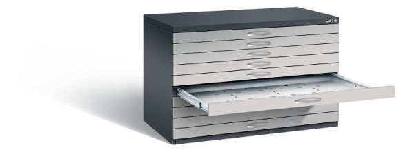 C+P Flachablageschrank Serie 7100_7200, H760xB1100xT765mm, Farbe: Schwarzgrau / Weißaluminium, Bügelgriff, 7101-000 S10203