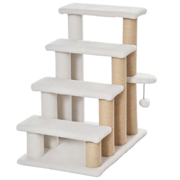 PawHut Katzentreppe 4-stufige Haustiertreppe mit Kratzsäulen Ball Hundetreppe Tiertreppe für Katzen bis 5 kg, D06-093