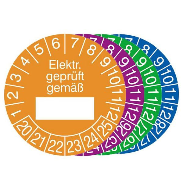 Stein HGS Prüfplaketten mit Jahresfarbe (6 Jahre), 2022-2027 / grün, Modell: Elektrisch geprüft gemäß…, Menge: 500er-Rolle, 31.0799-22