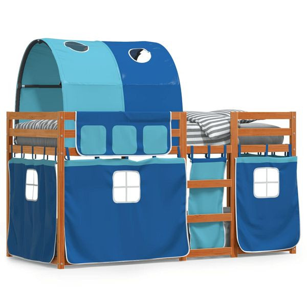 vidaXL Etagenbett mit Vorhängen Blau 80x200 cm Massivholz Kiefer, 3284013