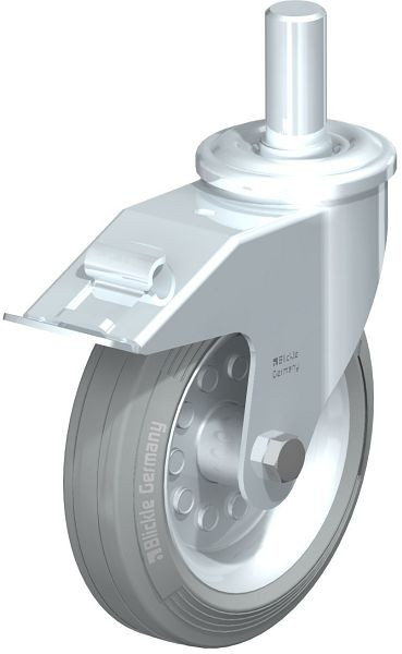 Blickle LEZ-VE 180R-27-FI-SG Stahlblech-Lenkrolle mit Zapfen & Feststeller, Vollgummi, Grau, 749894