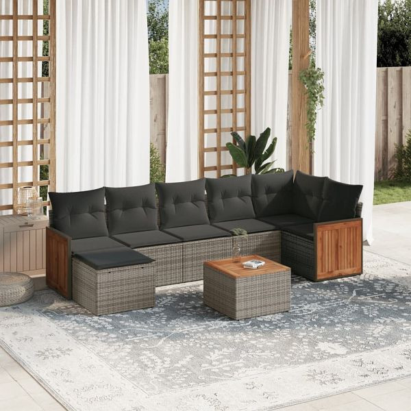 vidaXL 8-tlg. Garten-Sofagarnitur mit Kissen Grau Poly Rattan, 3260282