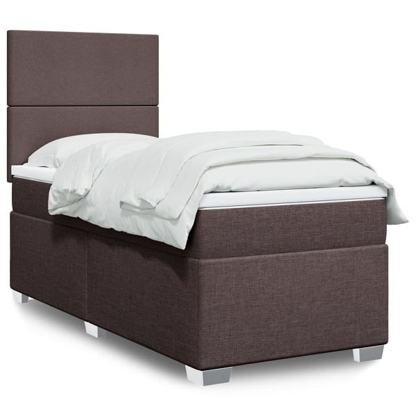 vidaXL Boxspringbett mit Matratze Dunkelbraun 90x200 cm Stoff, 3290367