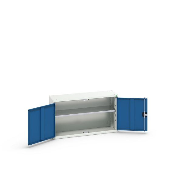 bott verso Flügeltürschrank, mit 1 Fachboden, BxTxH: 1050 x 350 x 600 mm, Lichtgrau / Enzianblau, 16926202.11