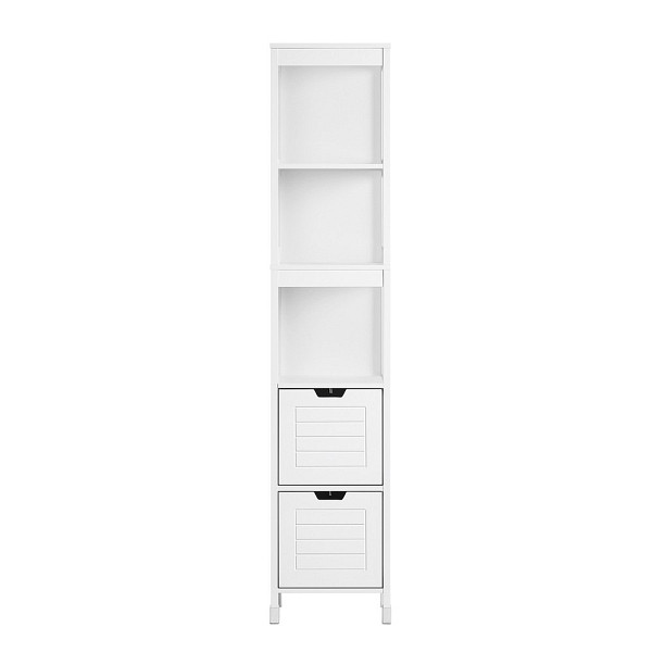 SoBuy Badezimmerhochschrank mit zwei Schubladen Weiß 30x30x144 cm, Modern, FRG126-W