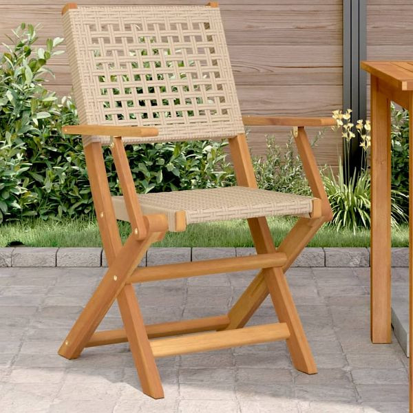 vidaXL Gartenstühle 2 Stück Beige Massivholz Akazie und Poly Rattan, 367665