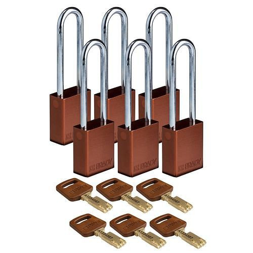 Brady Vorhängeschlösser SafeKey, Aluminium, VE: 6 Stück, lichte Bügelhöhe 76,20 mm, braun, 307965