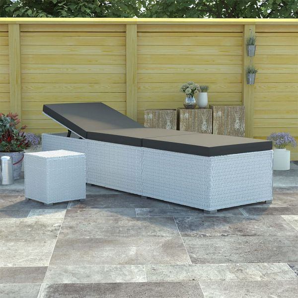 vidaXL Sonnenliege mit Auflage und Teetisch Poly Rattan Weiß, 46229