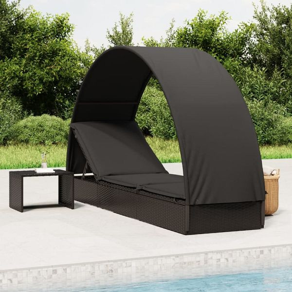vidaXL Sonnenliege mit Runddach Schwarz 211x57x140 cm Poly Rattan, 319644