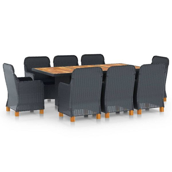 vidaXL 9-teilig Garten-Essgruppe mit Auflagen Poly Rattan Dunkelgrau, 3060168