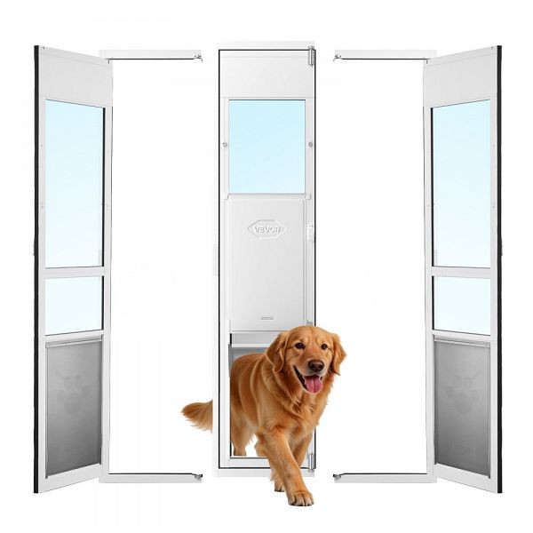VEVOR Hundeklappe für Glasschiebetür, Aluminiumrahmen, höhenverstellbar 1927-2049 mm, XL, für große Hunde, schwenkbar, XZMLXCKJBLMGQFDAL001V0