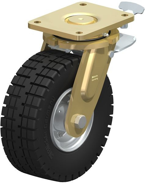 Blickle LS-VLE 255K-ST-RI4 Stahlgeschweißte Schwerlast-Lenkrolle, schwere Drehkranz-Ausführung mit Feststeller, Super-Elastik-Vollgummi, Schwarz, 747538