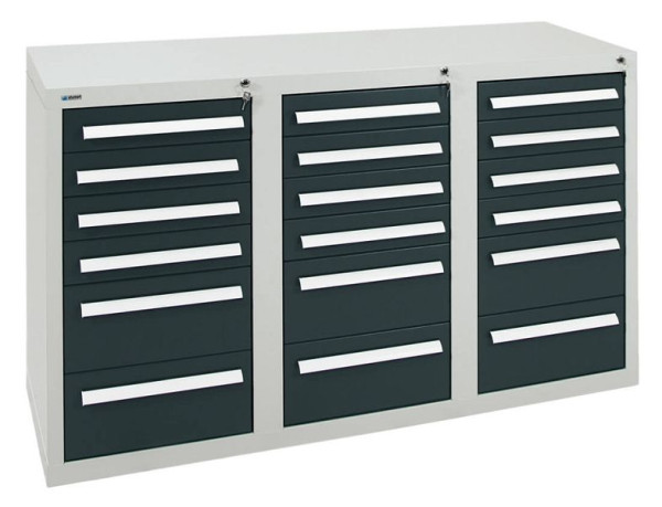 stumpf Schubladenschrank Serie T-100/35-3, RAL 7035/7016, 18 Schubladen (12x100, 6x200mm), 8153571