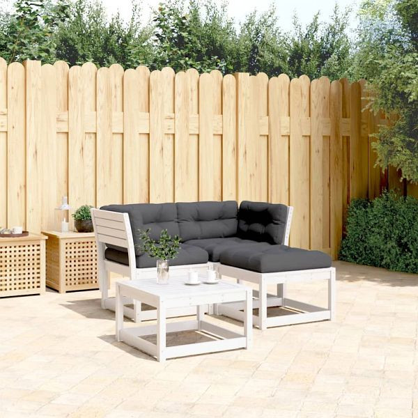 vidaXL 3-teilig Garten-Sofagarnitur mit Kissen Weiß Massivholz Kiefer, 3216991