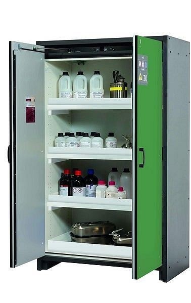 asecos Sicherheitsschrank Q-CLASSIC-30, Q30.195.116 in resedagrün RAL 6011 mit 3x Wannenboden Standard (Polypropylen), 31003-068-30013