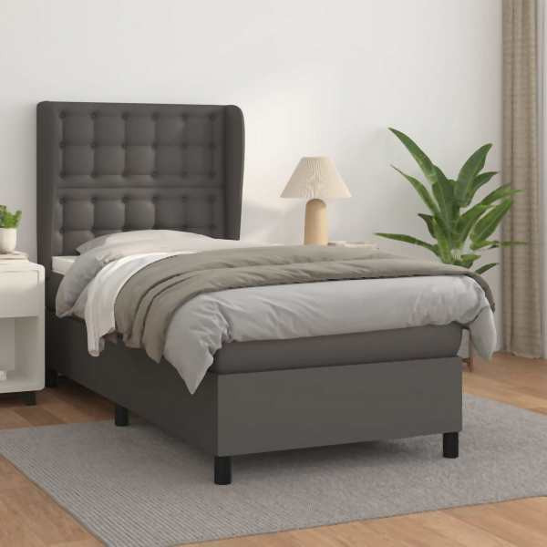 vidaXL Boxspringbett mit Matratze Grau 90x200 cm Kunstleder, 3129013