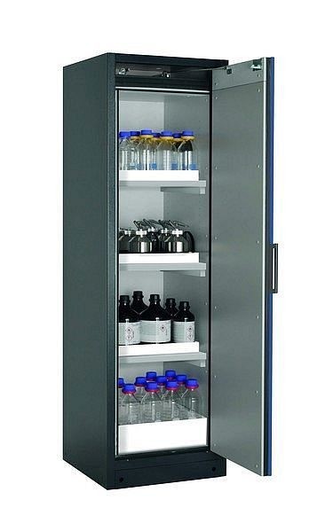 asecos Sicherheitsschrank Q-CLASSIC-90, Q90.195.060.R in enzianblau RAL 5010 mit 3x Wannenboden Standard (Polypropylen), 30073-047-33417