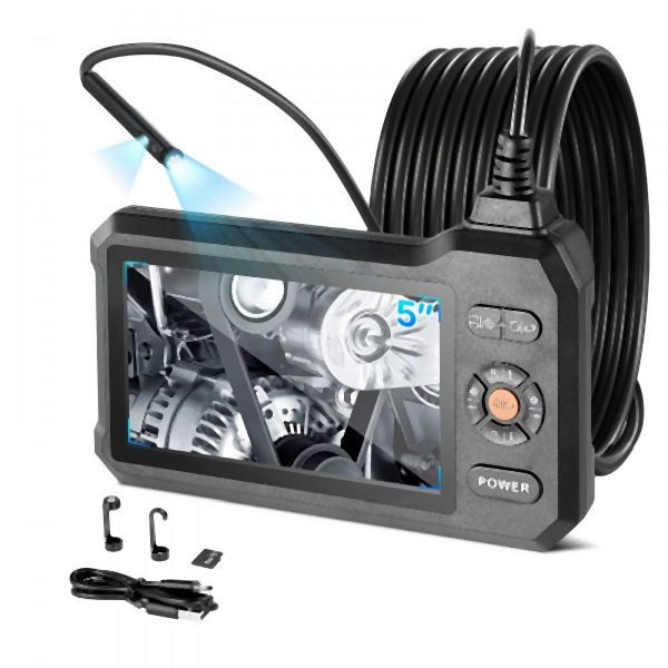 VEVOR Dual Lens Endoskopkamera, 5" Bildschirm, 3000mAh Akku, 5m Kabel, IP67, 5,5mm Industrie Endoskop mit Licht, FXKQXNKJ5INCJAKLU001V9