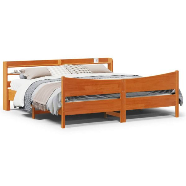 vidaXL Massivholzbett mit Kopfteil Wachsbraun 200x200 cm Kiefer, 3307034