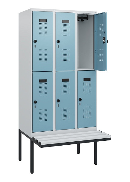 C+P Doppelstock-Spind Evolo PLUS, Bank, 6 Fächer, 1950x900x815mm, 7035/0010, Drehriegel, Sitzfläche Kunststoff, 0493405-30 S10099