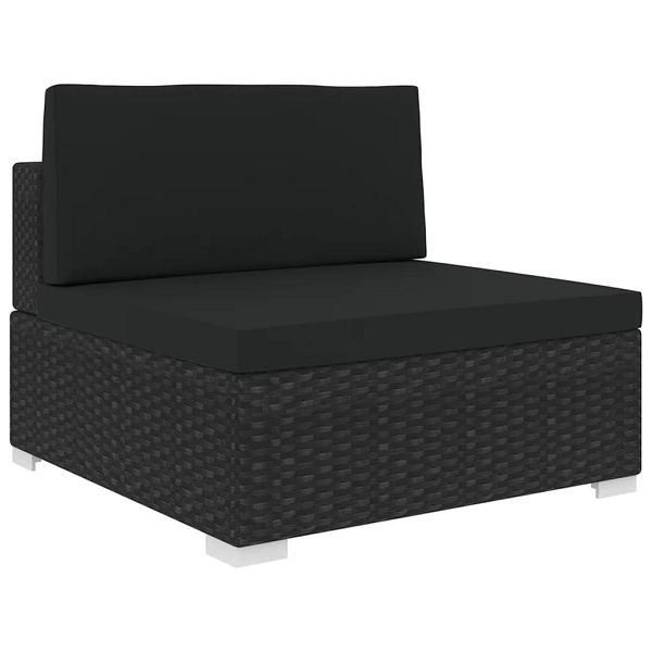 vidaXL Modular-Sofa-Mittelteil 1 Stück + Auflagen Poly Rattan Schwarz, 46796