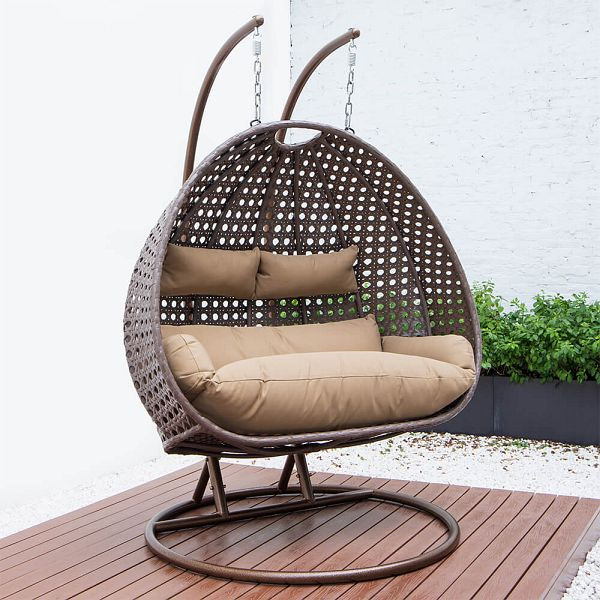 HOME DELUXE Polyrattan Hängesessel TWIN - Braun mit Regenabdeckung, 6949