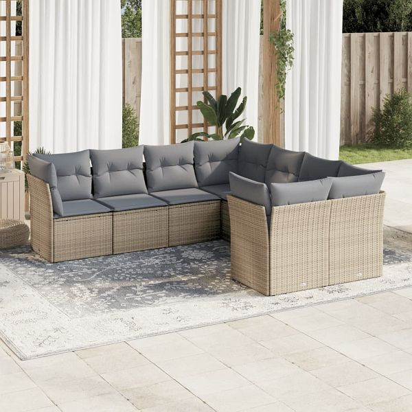 vidaXL 8-teilig Garten-Sofagarnitur mit Kissen Beige Poly Rattan, 3218589