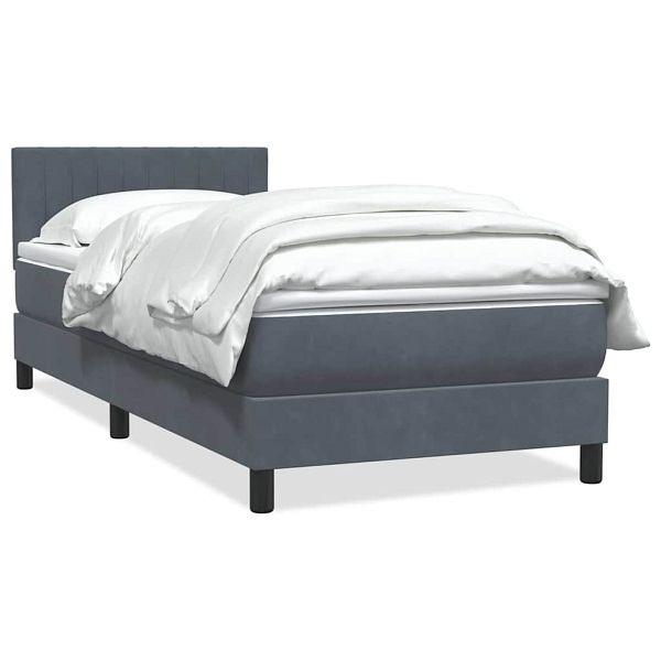 vidaXL Boxspringbett mit Matratze Dunkelgrau 90x220 cm Samt, 3316432