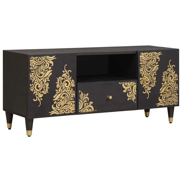 vidaXL TV-Schränk mit Regal Schwarz 105 x 33 x 46 cm Massivholz Mango, 4018822