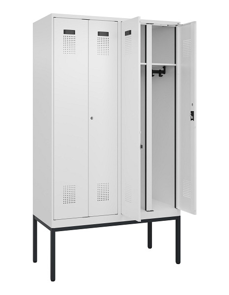 C+P Schwarz-Weiß-Spind Evolo PLUS, Gestell, 4 Abteile, 2120x1200x500mm, 9016/901, Zylinderschloss, 0490327-40 S10047