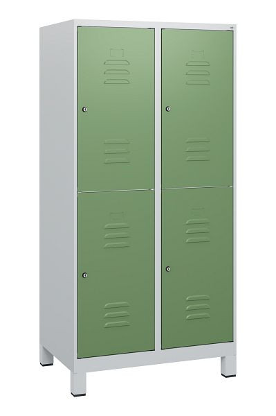 C+P Doppelstöckiger Spind Classic PLUS, Füße, 2 Abteile, 1630x800x500mm, 7035/6011, Zylinderschlösser, 0803105-22 S10036