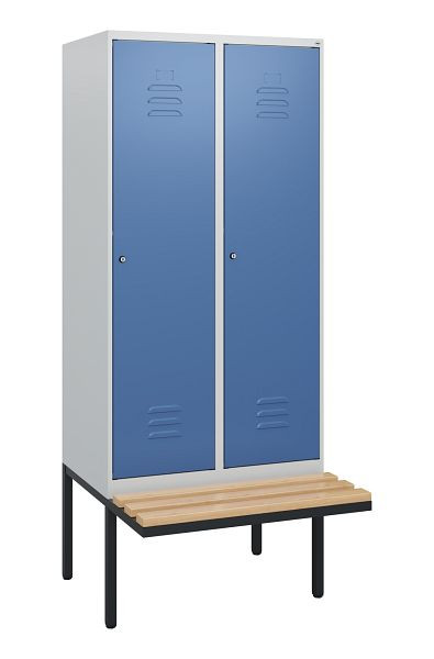 C+P Umkleidespind Classic PLUS, 2 Abteile, 1950x800x815mm, 7035/5023, Zylinderschlösser, Buche-Sitzleisten, 0800405-22 S10020