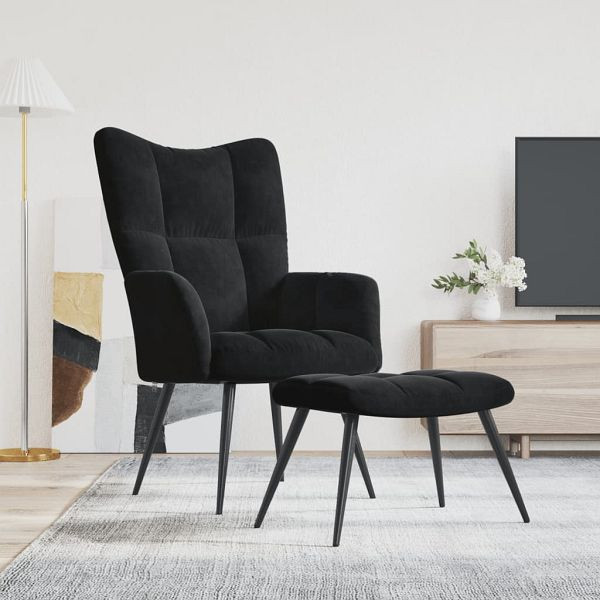 vidaXL Relaxsessel mit Hocker Schwarz Samt, 328090, 8720286424612