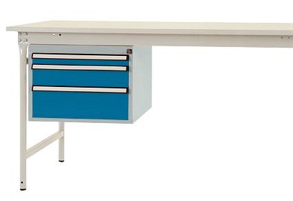Manuflex Gehäuse-Unterbau stationär, Nutzhöhe 300 mm mit 3 Schubfächer, für Tischtiefe 800 mm, Brillantblau, ZB4652.5007