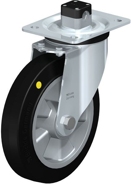 Blickle L-ALEV 200K-CS11-EL Stahlblech-Lenkrolle, mittelschwere Ausführung, mit Anschraubplatte & Zentralfeststeller, Elastik-Vollgummi, Schwarz, 851987