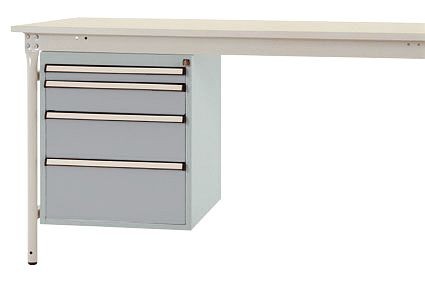 Manuflex Gehäuse-Unterbau stationär, Nutzhöhe 500 mm mit 4 Schubfächer, für Tischtiefe 800 mm, Alusilber, ZB4752.9006