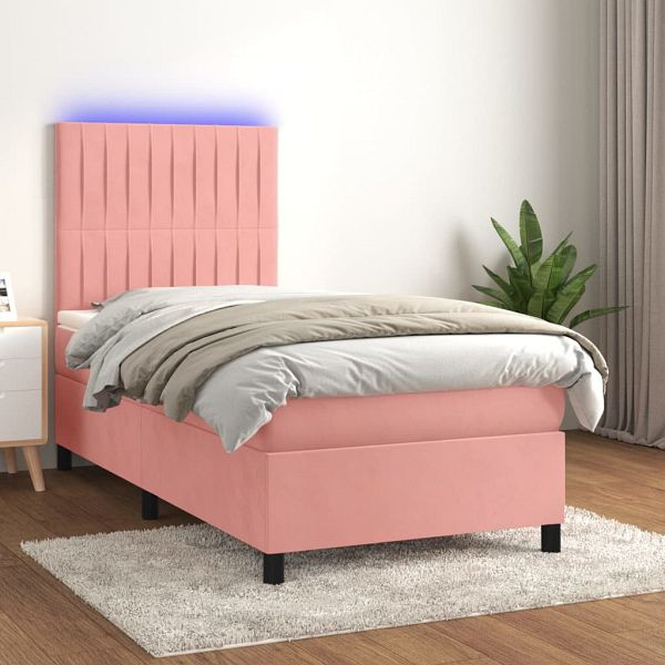 vidaXL Boxspringbett mit Matratze & LED Rosa 80x200 cm Samt, 3136214