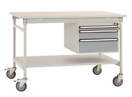 Manuflex Komplett-Beistelltisch BASIS mobil mit Melamin-Platte + Gehäuse-Unterbau, BxTxH: 1000 x 800 x 850 mm, Alusilber, BB5361.9006