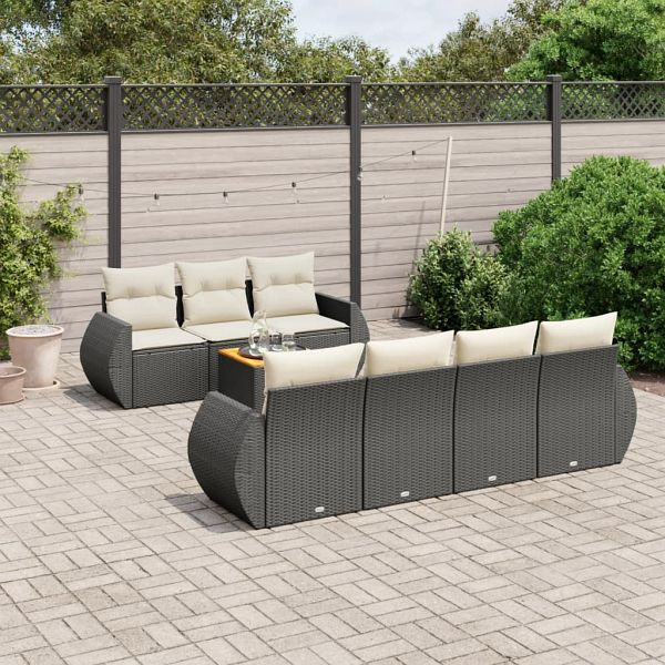 vidaXL 8-teilig Garten-Sofagarnitur mit Kissen Schwarz Poly Rattan, 3257239