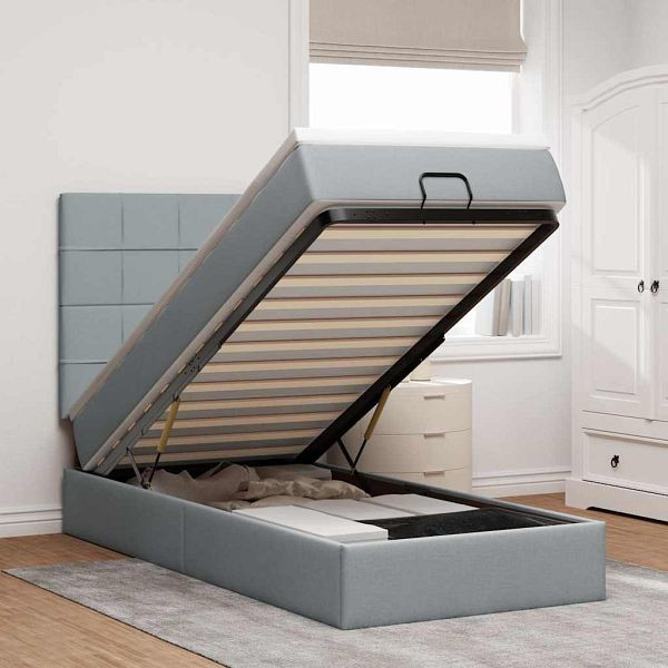 vidaXL Ottoman-Bett mit Matratze Hellgrau 80x200 cm Stoff, 3313112